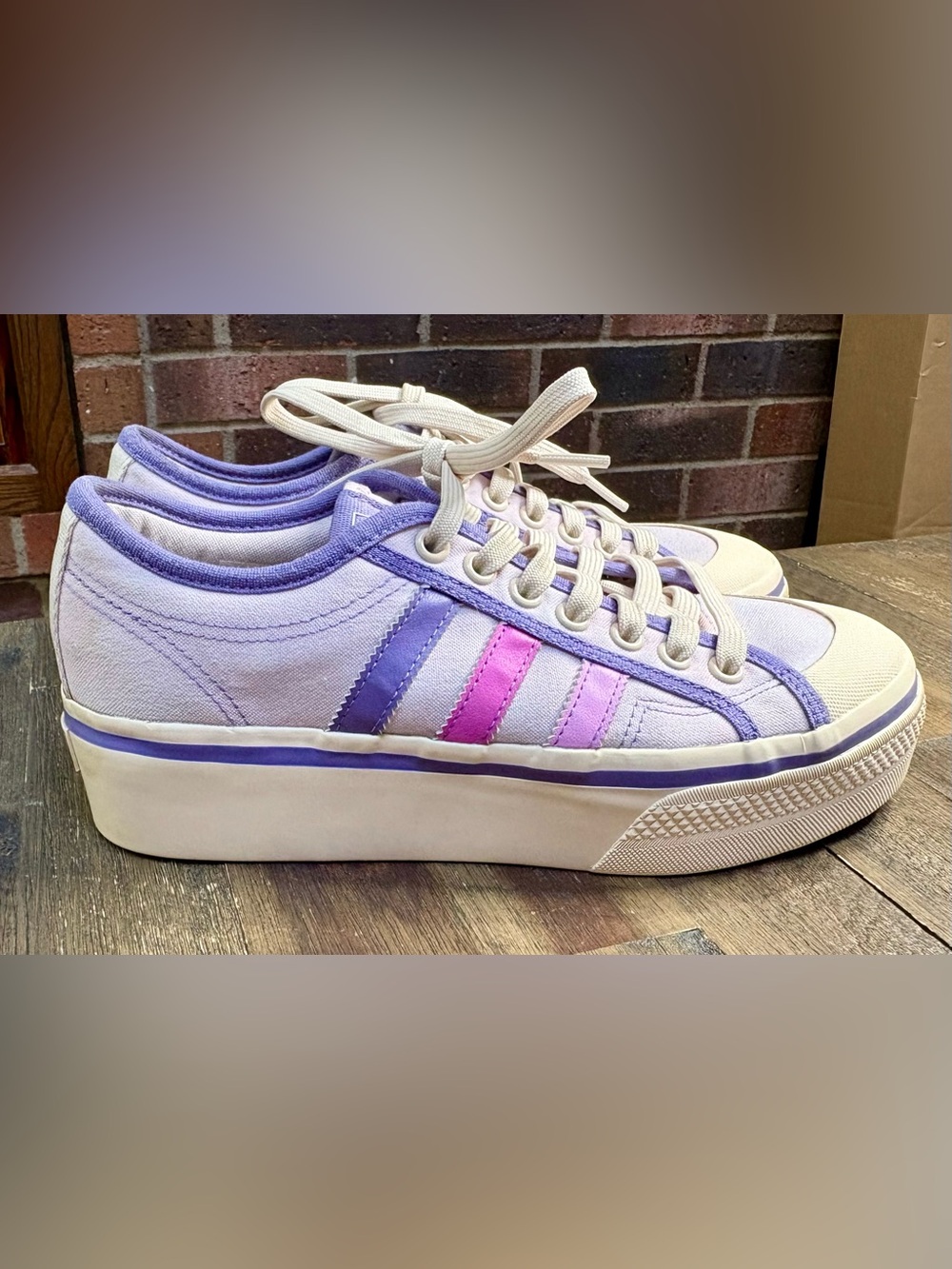 adidas Nizza Platform Low Sneakers Lilac Pink Striped GY7051 / size 7.0